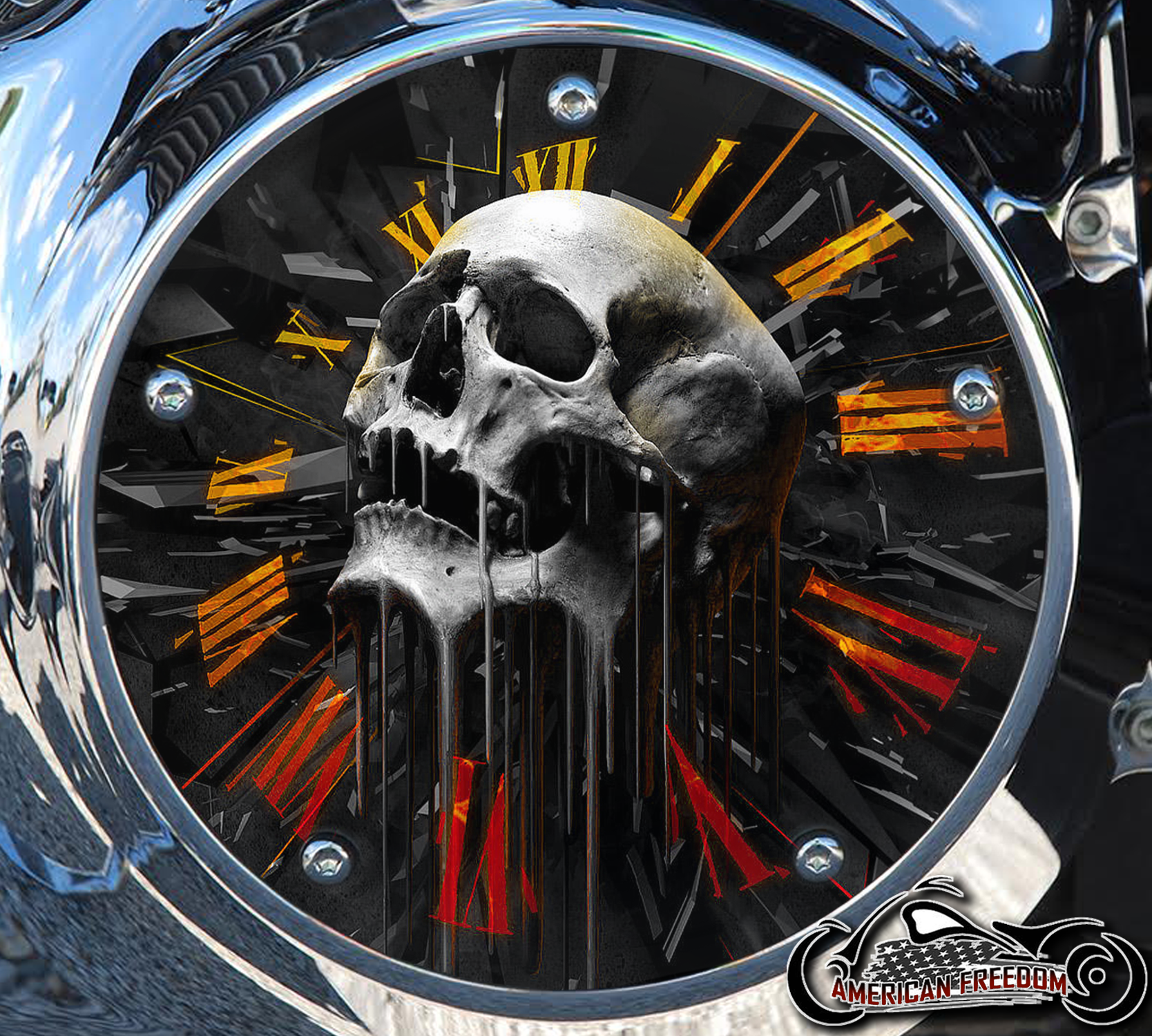 Custom Derby Cover - Melted Skull Clock (Yellow)